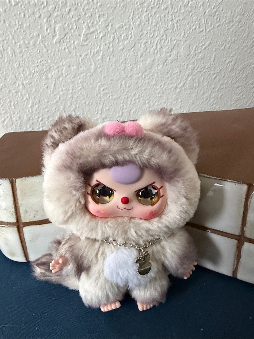 Baby Three 80% cat dog light colored plush with keychain